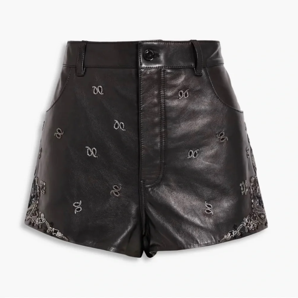 YSL Saint Laurent High Rise Embellished Embroidered Lambskin Leather Shorts - Picture 6 of 15